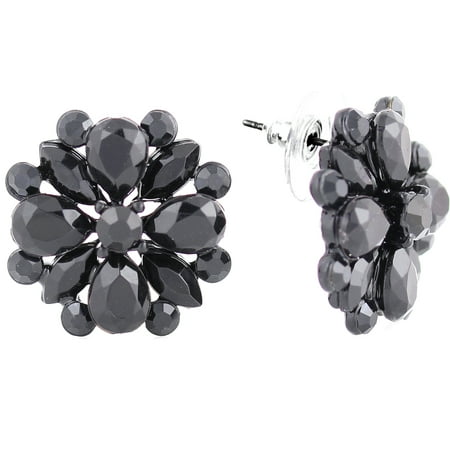 Hematite-Plated Navette Jet Button Earrings