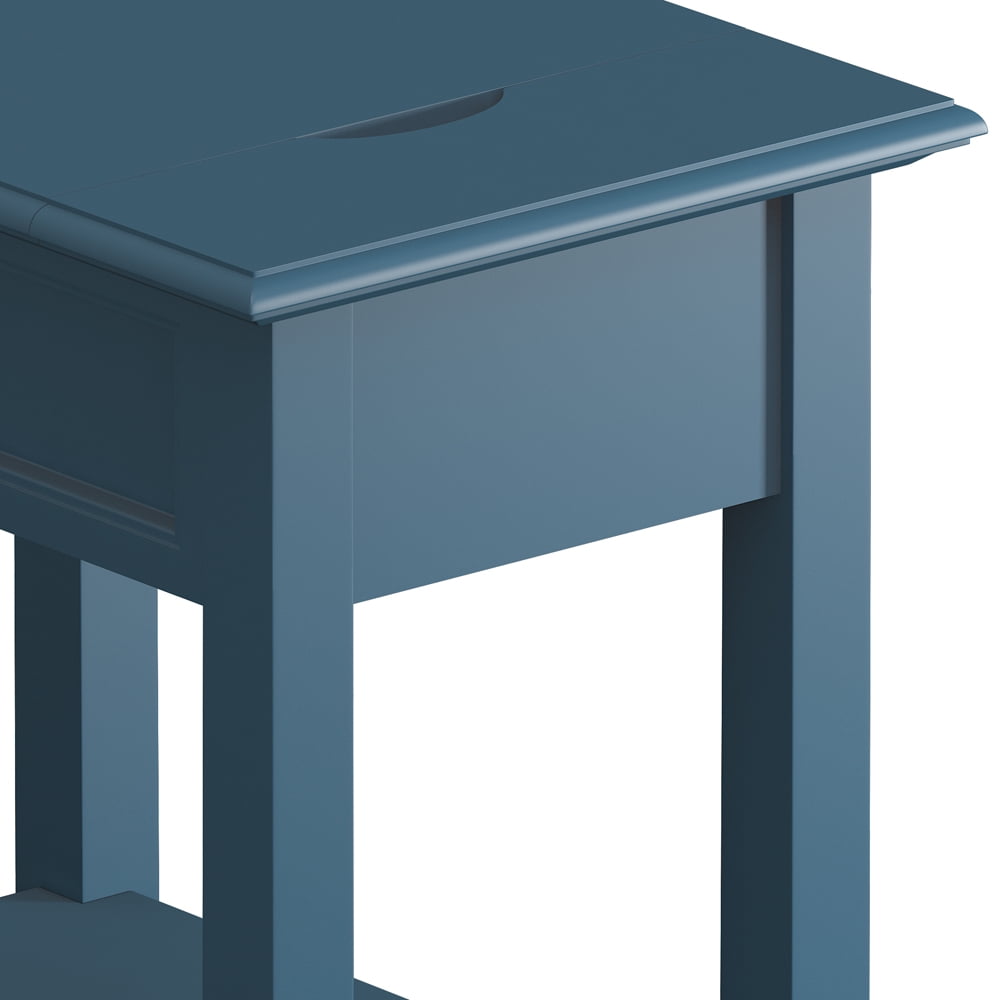 Chelsea Lane Wood End Table with Drawer and Lift-top Power Outlet, Blue Steel