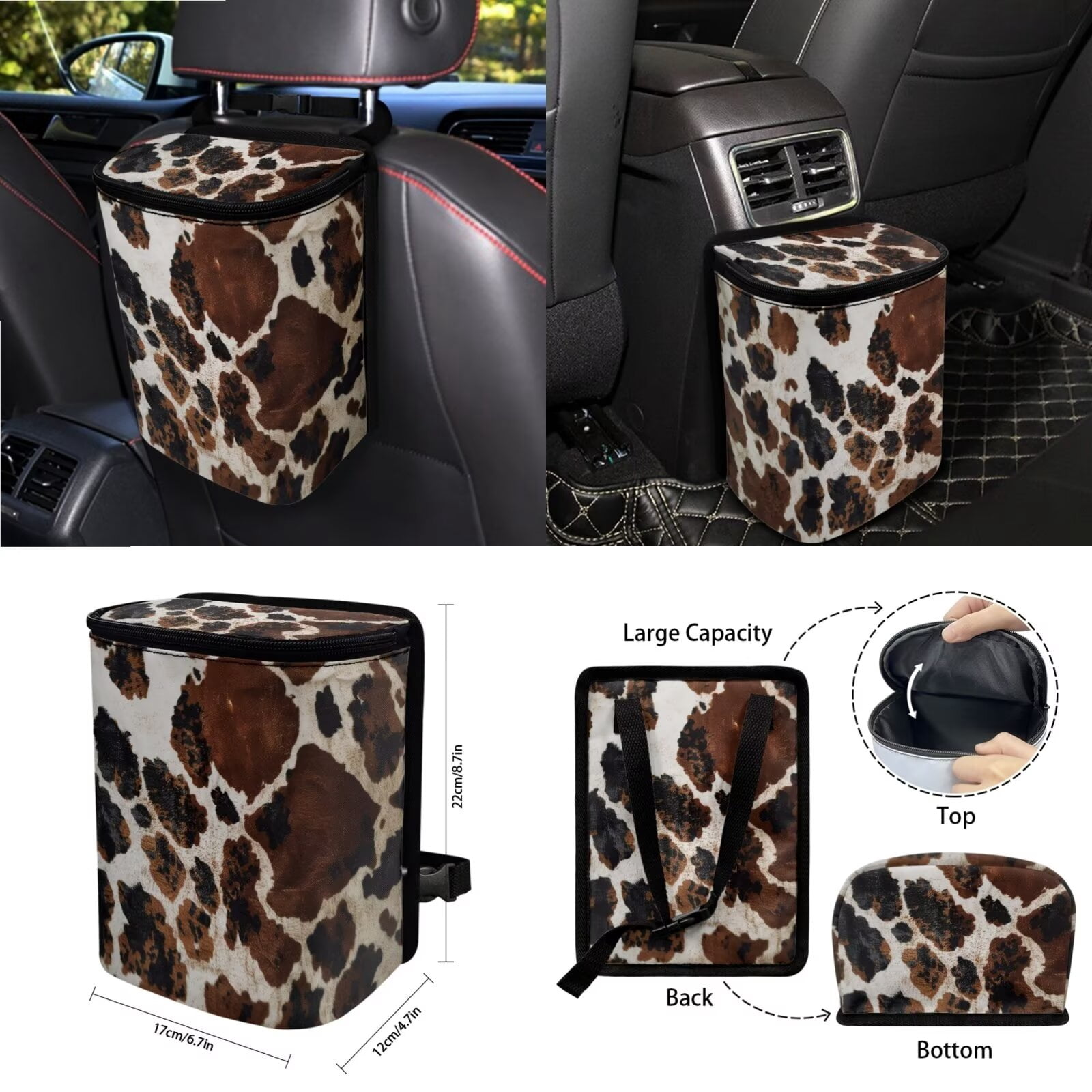 KUIFORTI Cow Print Car Seat Covers and Steering Wheel Cover and Seat Belt Covers 15 Pack Automotive Interior Accessories Seat-Covers-and-Accessorie, Easy to Install