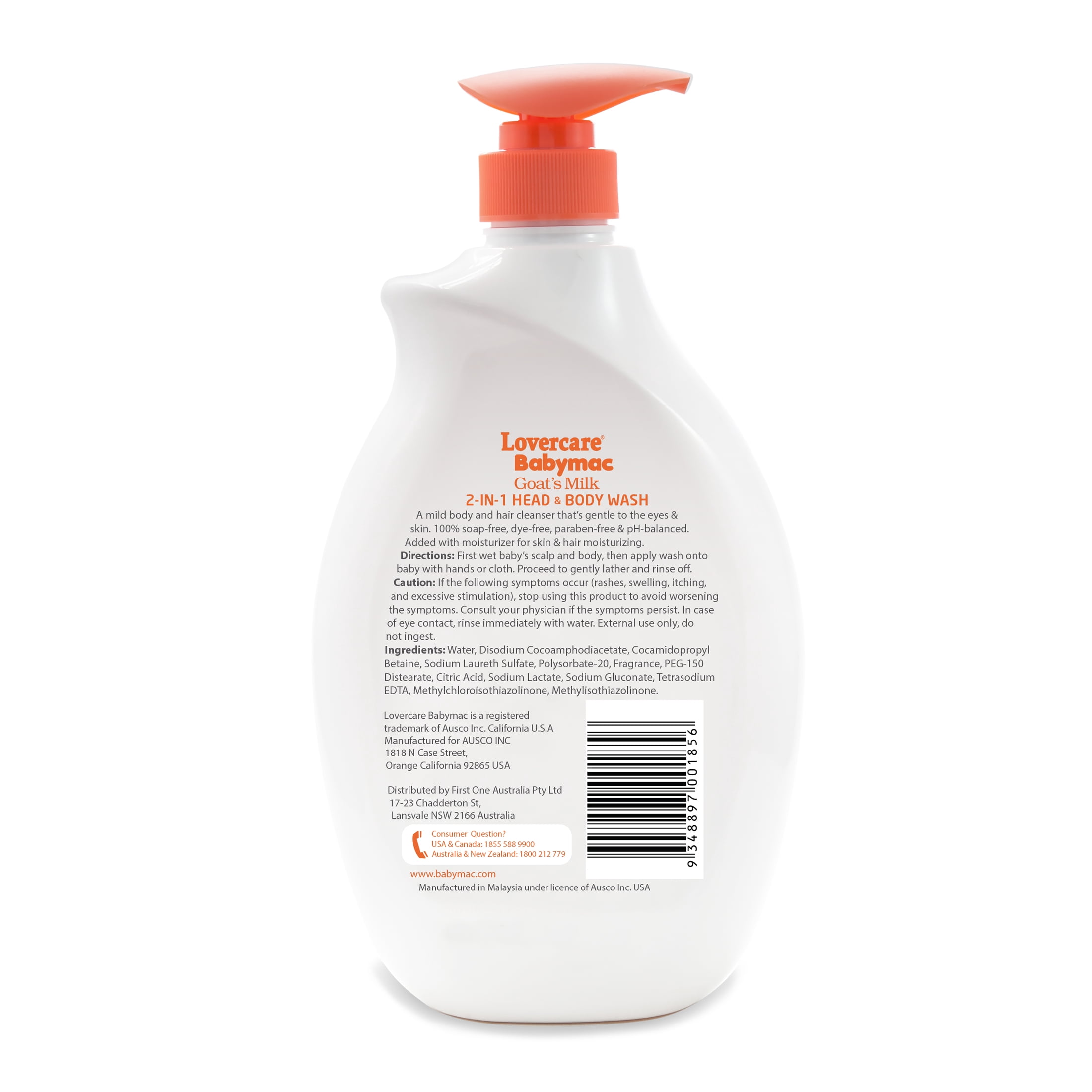 2-Pack LoverCare Babymac Goat's Milk 2-IN-1 Head & Body Wash-33.8 fl oz (1000ml)