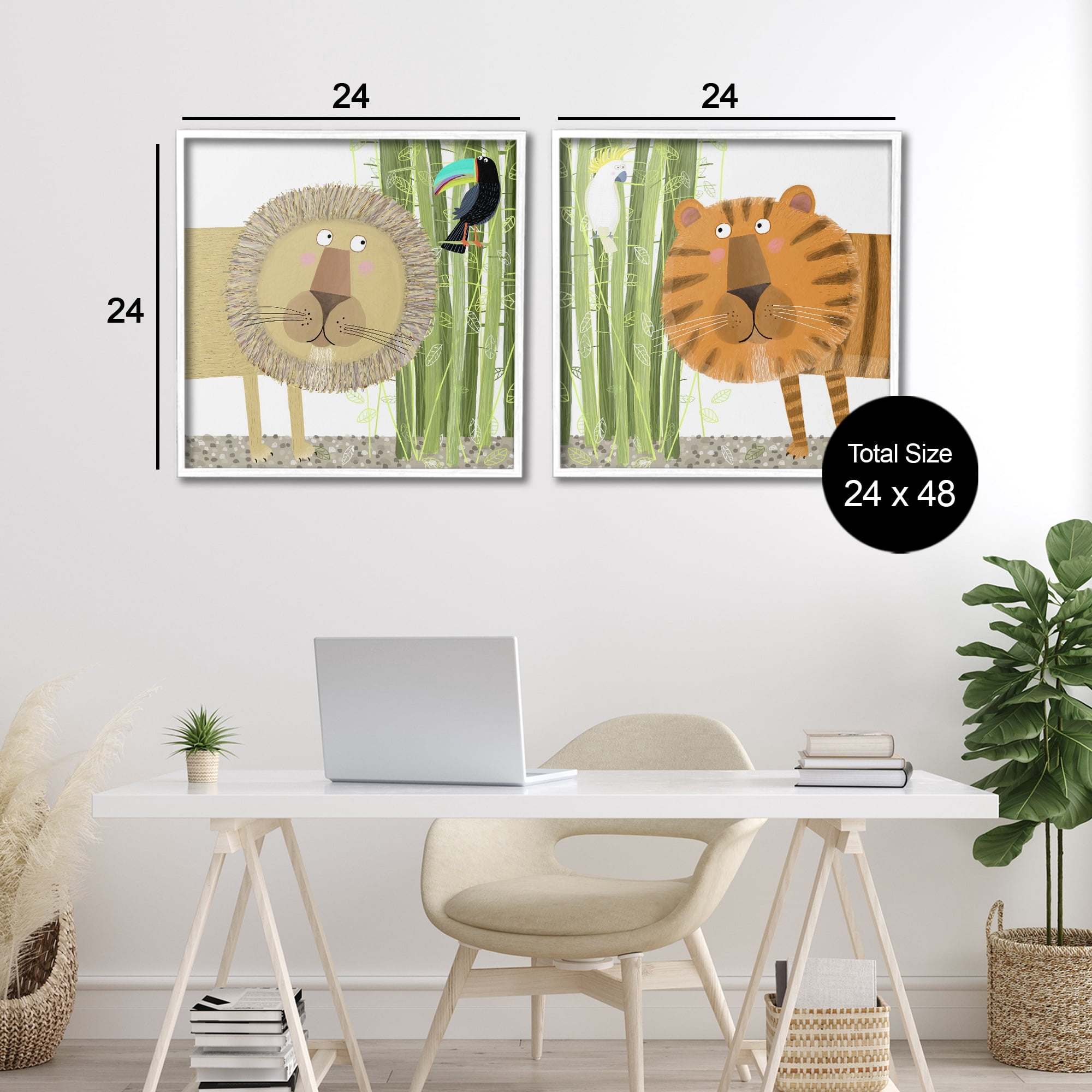 Stupell Industries Bamboo Trees & Animals 2 Piece White Framed Giclee Art Set, design by Carla Daly