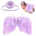 thumbnail image 3 of Paquete de 2 alas de ángel con diadema floral para fotografía de recién nacidos (rosa, morado), 3 of 4