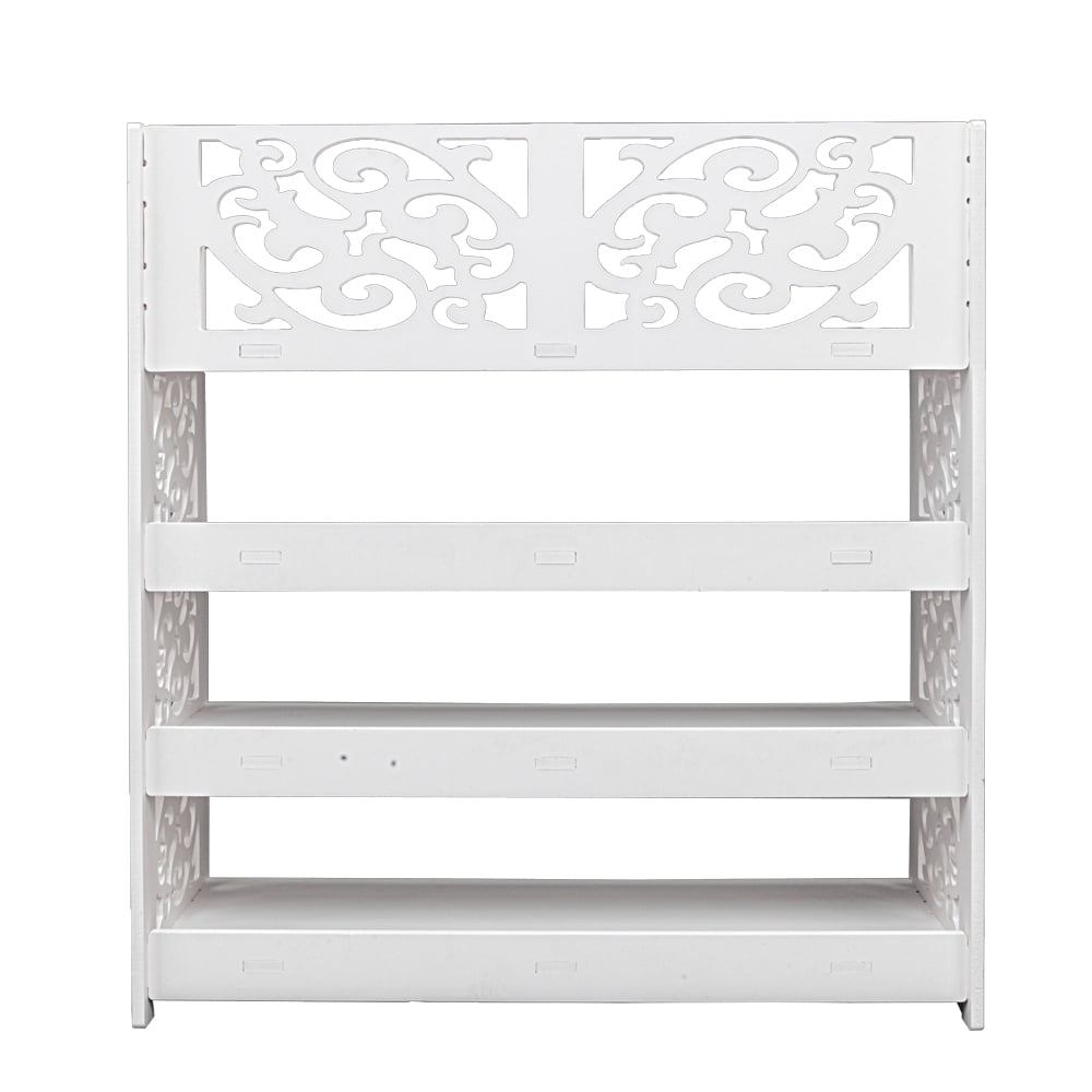 Kepooman 4 Tiers Wood-plastic Board Carved Shoe Rack, White B Kepooman 4 Tiers Wood-plastic Board Carved Shoe Rack, White B