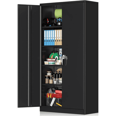 SUNCROWN Storage Metal Garage Cabinets with 4 Adjustable Metal Cabinets with Doors and Shelves, Tall Locking Steel Cabinet for Tools, Office, Home, Shops, 36.2" W x 18.1" D x 72" H,Black