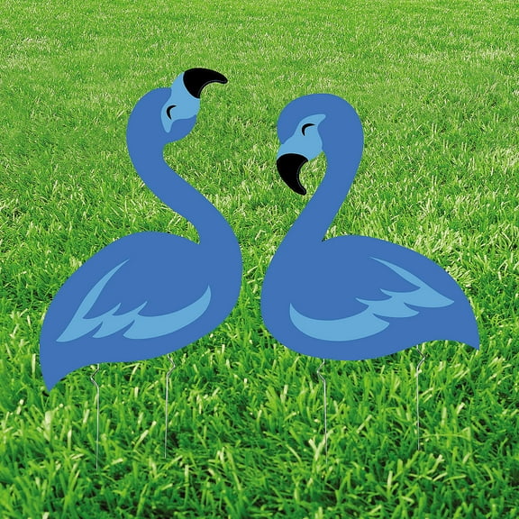 13 1/2" x 20" Blue Flamingo Flock Plastic Yard Signs Set - 2 Pieces
