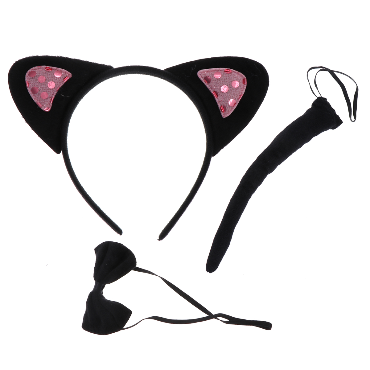 Cat Set Headband Tail Cosplay Ears Animal Costume Headbands Kids Outfit Sequin Hair Hoop Girls