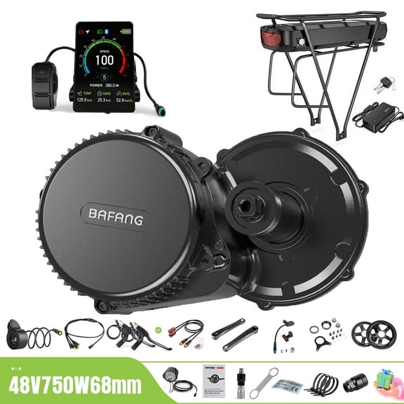BAFANG Mid Drive Kit 750W BBS02B Electric Bike Conversion Kit 48V Ebike Conversion Kit for 68-73MM Mountain Bike Road Bike VD04 Display and 48V17.5Ah Rear Rack Battery