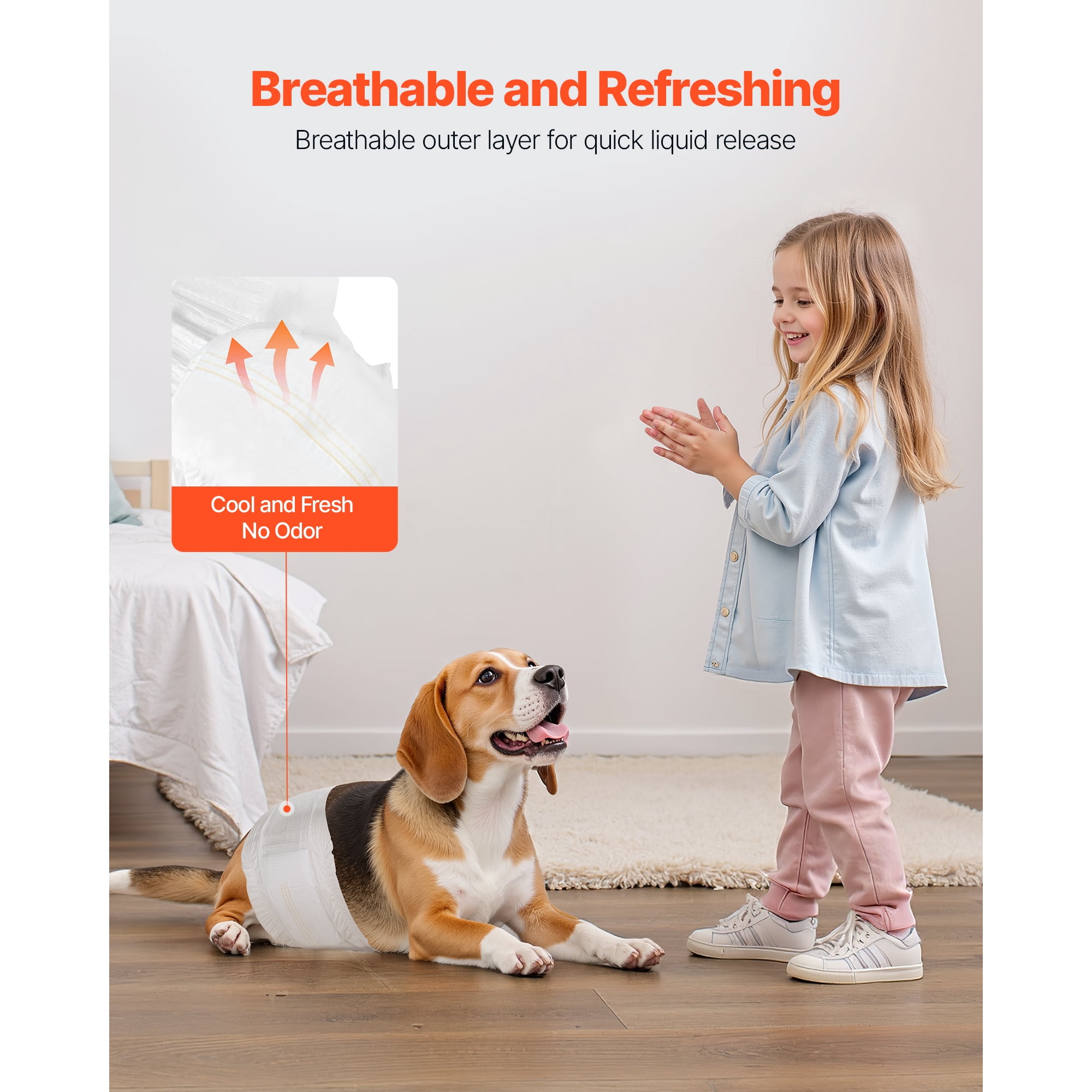 KFFKFF Disposable Male Dog Diapers, Highly Absorbent Belly Bands with Leak Protection and Wetness Indicator, Ideal for Training, Incontinence, and Dogs in Heat - Small, 96 Pack (2 x 48)