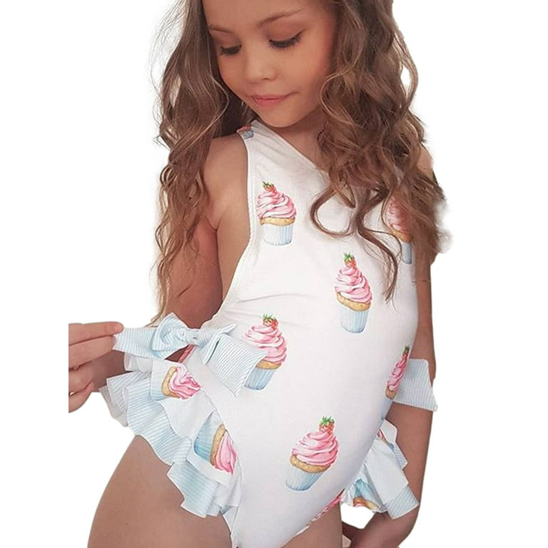 Bmnmsl Girl Swimwear Bow Cake Pattern Backless Ruffles Suspender