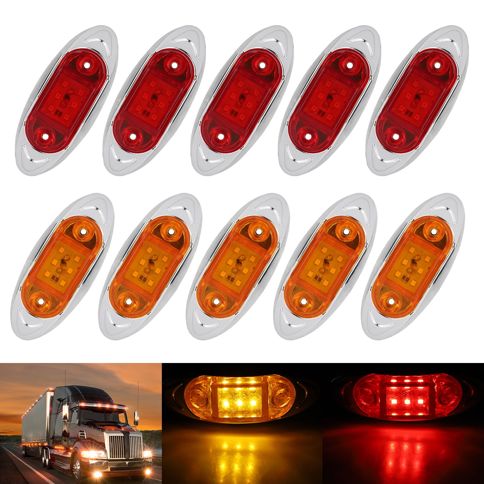 10Amber 10Red 4" 8LED Indicators Truck Trailer Bus Side Marker Indicators Light 