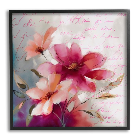 Stupell Industries Pink Vintage Florals Botanical & Floral Painting Black Framed Art Print Wall Art, 12 x 12