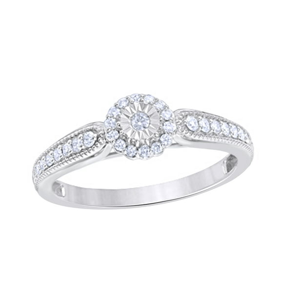 Round Cut White Natural Diamond Frame Vintage Style Promise Ring in 10k White Gold (0.17 Cttw)