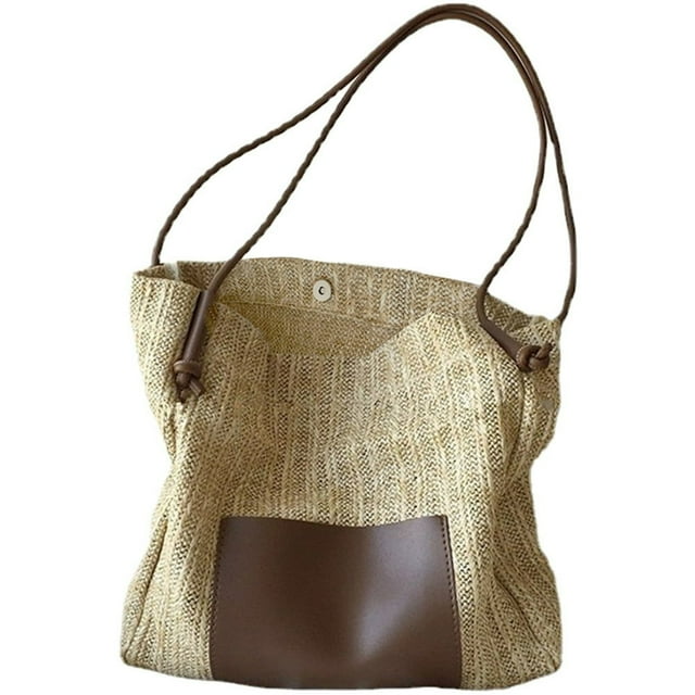 EIMELI Sac à Main Décontracté pour Femmes Patchwork Pochette en Paille Grande Capacité Tissé Loisirs pour Cadeau