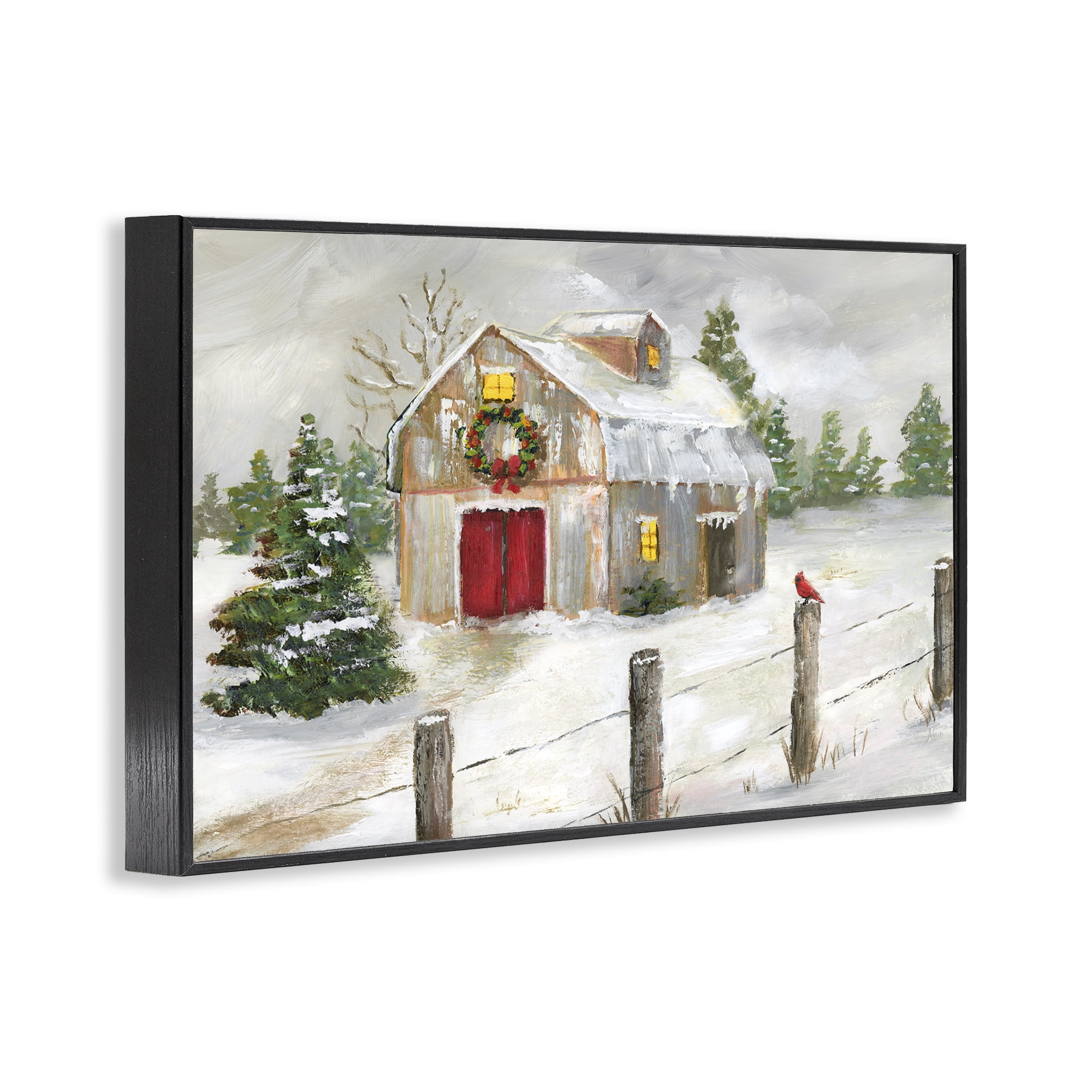 Stupell Industries Winter Farmhouse Scene Holiday Painting Black Framed Art Prints Wall Art, 18 x 12