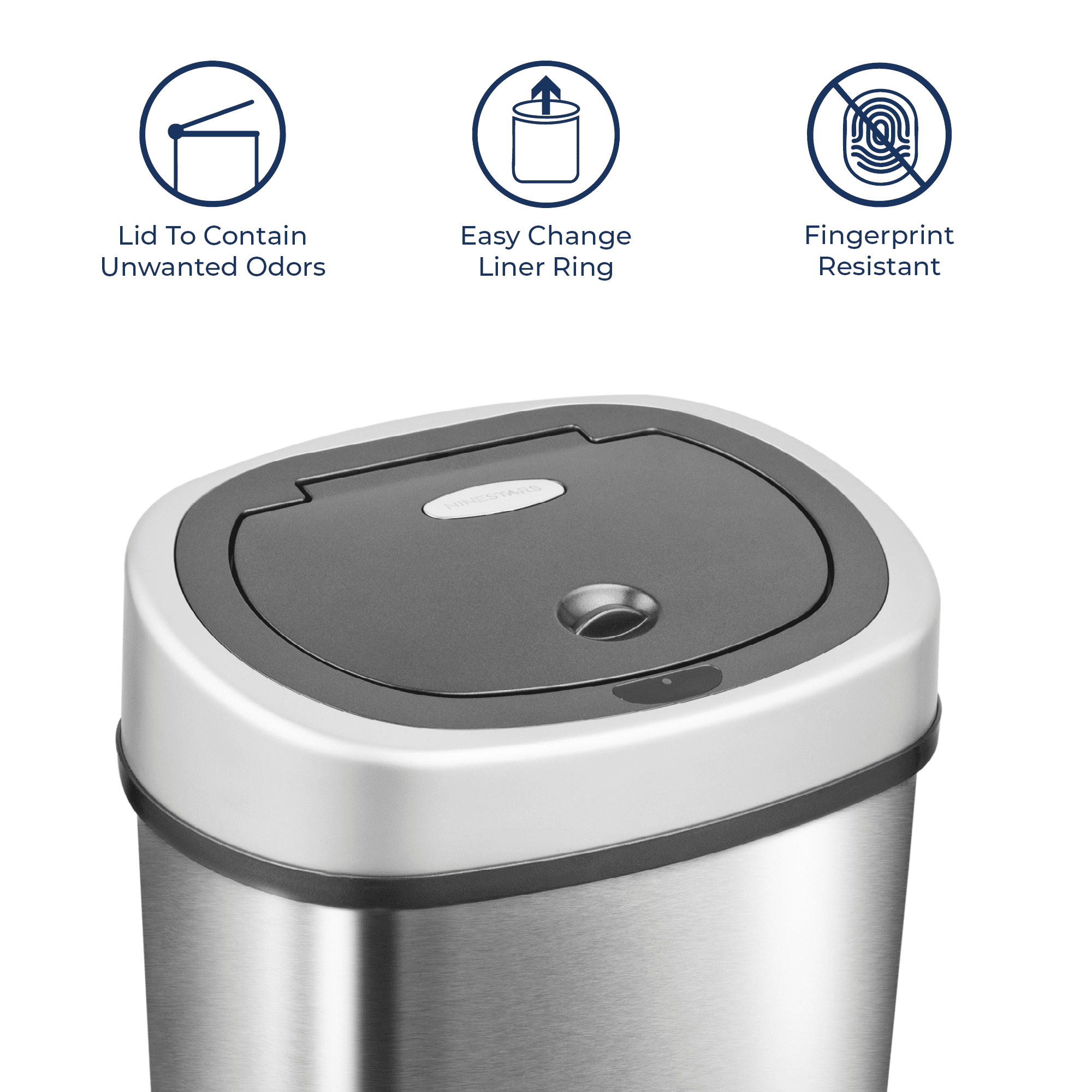 Nine Stars Automatic Bathroom Trash Can, 3 Gallon  Motion Sensor Garbage Bin with Soft Close Lid, Stainless Steel