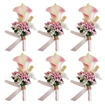 6-Pack PU Calla Lily Wedding Corsage Brooch with Rhinestones for Bridesmaids, Bride, Groomsmen - 10 Elegant Colors (Pink)