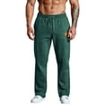 thumbnail image 4 of Mens Fleece Wide Leg Sweatpants - Open Bottom, Pockets, Loose Fit for Workout, Running & Casual Occasions Dark Green XL, 4 of 5