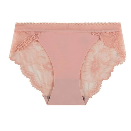 Seasonal Savings: Women s Underwear  Bragas de Mujer  Women s Solid Color Briefs Sexy Silk Traceless Ventilate Lace Netting Underpants SOPATENOR Pink XL