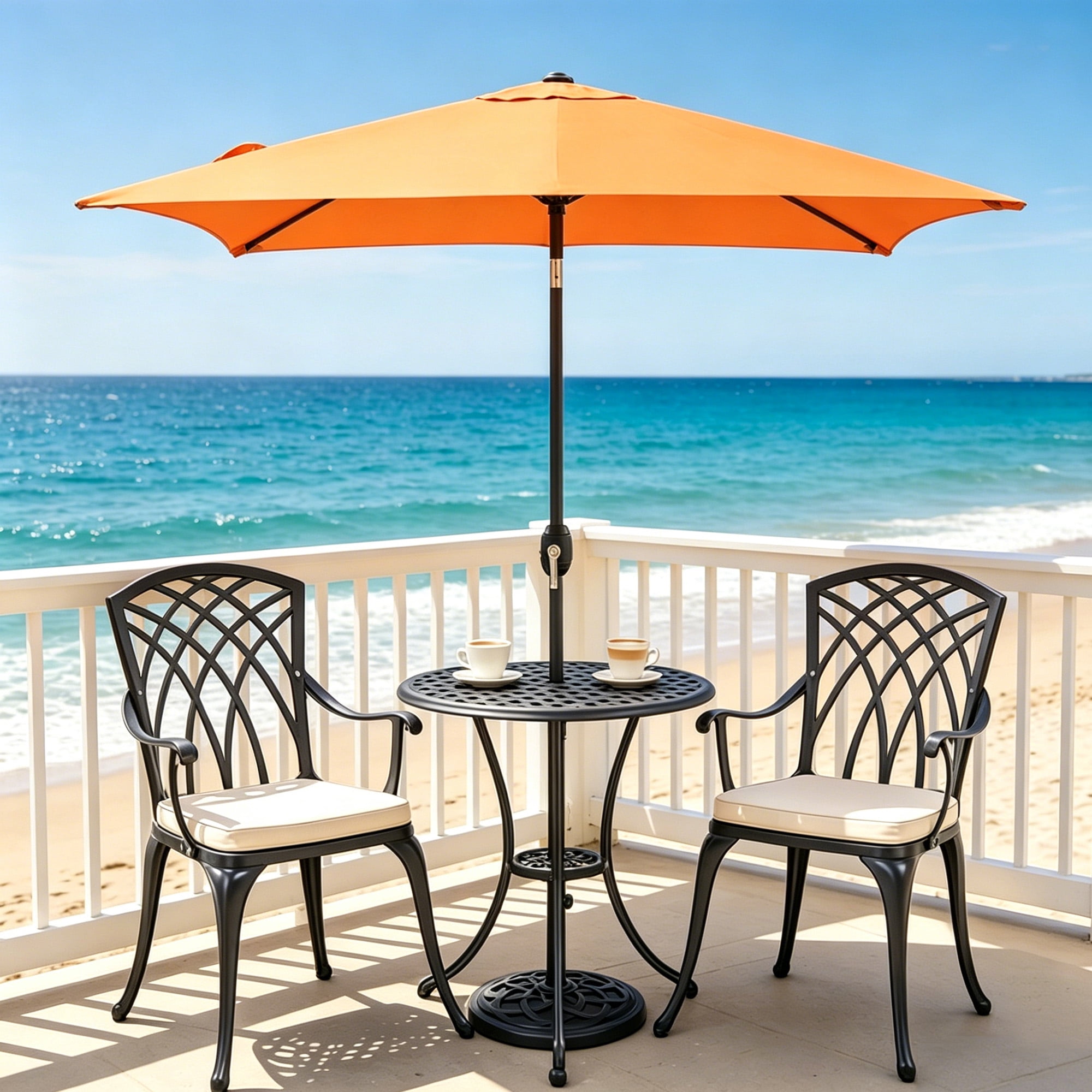 Kool 6.5 ft Square Outdoor Patio Market Umbrella with Push Button Tilt and Crank Handle, Orange