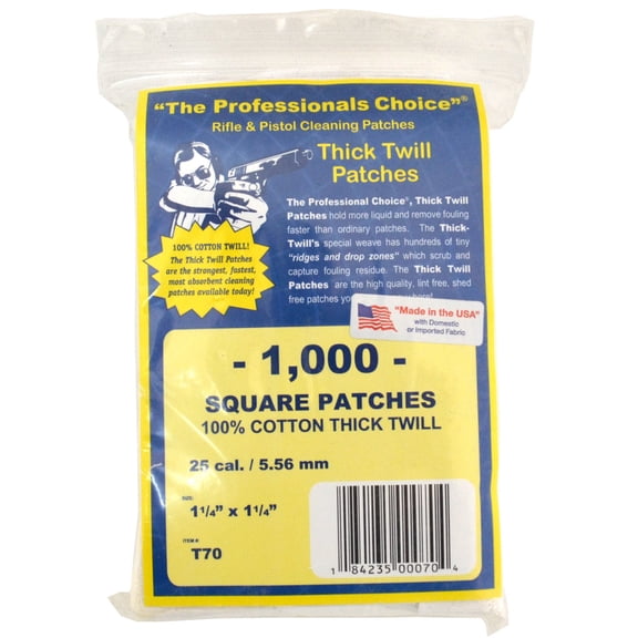 The Professionals Choice Twill Square Cleaning Patches 25 Cal. / 6mm 1000 pack