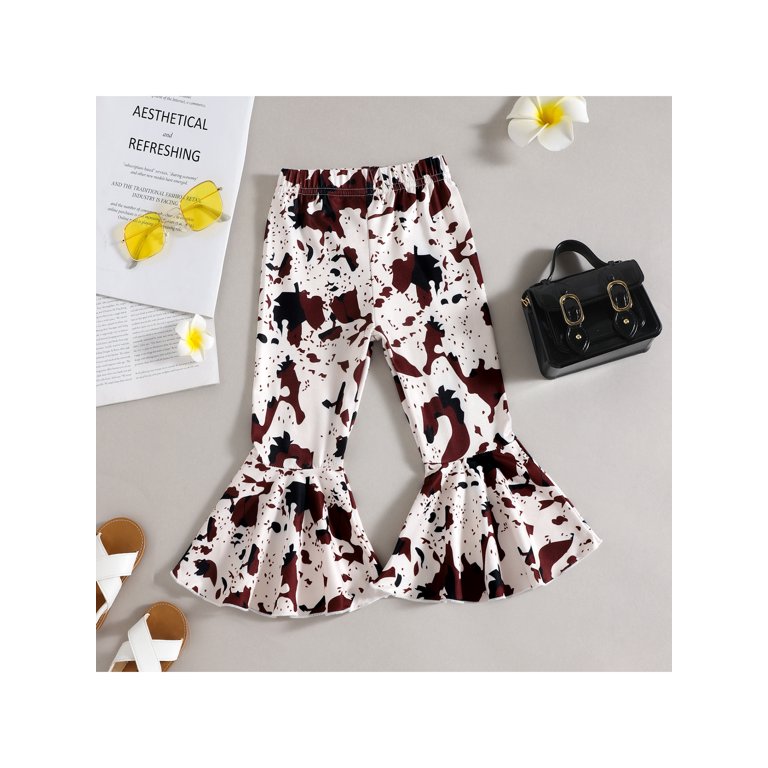 ZHAGHMIN Girls Clothes 8-10 Years Old Toddler Girls Winter Long Sleeve  Monogrammed Tops Brown Cow Print Bell Bottoms 2Pcs Set Outfits Sweatpants Teens  Girls Cute Fall Outfits For Teen Girls Staff Fo 