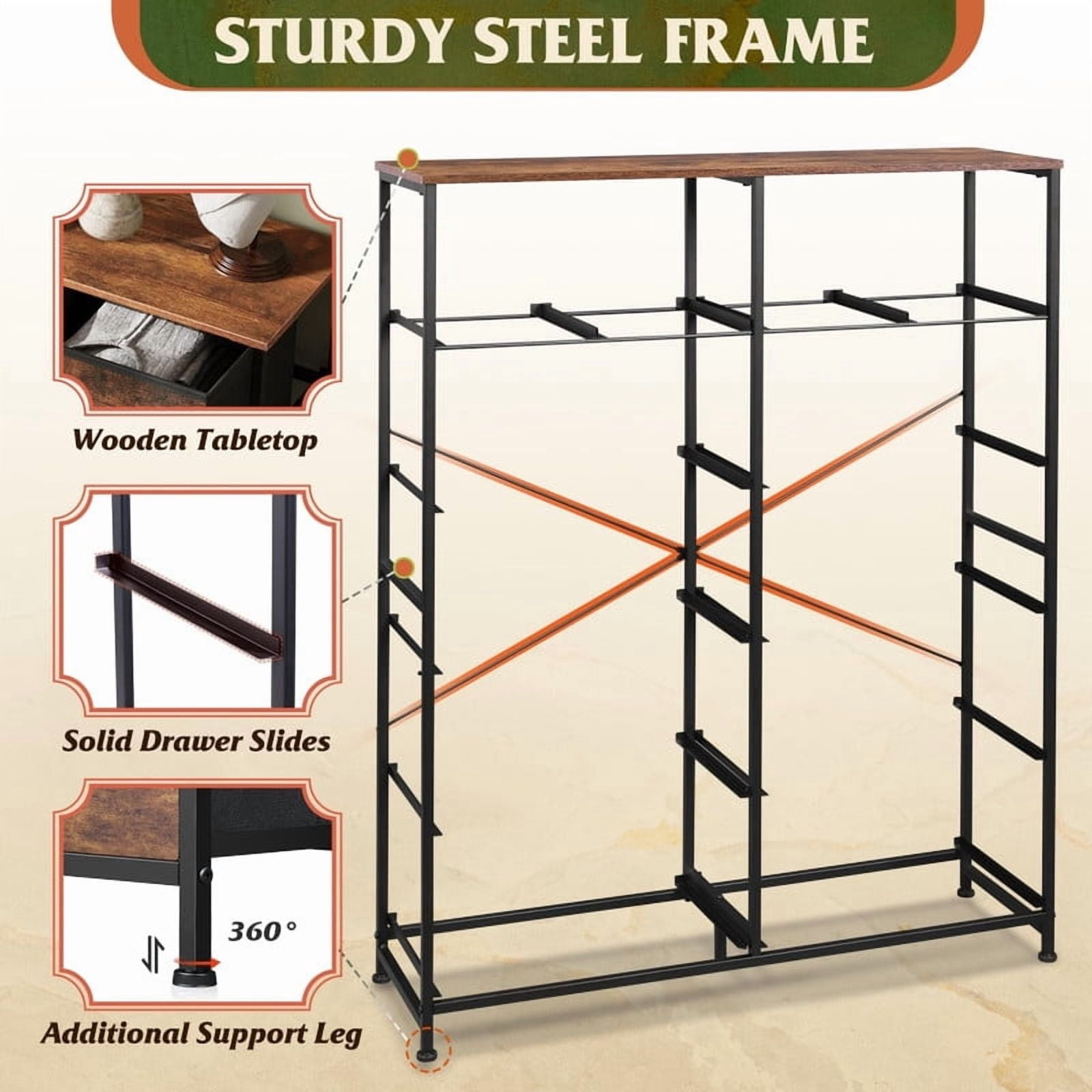 Kelno 12 Drawer Fabric Dresser Storage Tower Sturdy Steel Frame Wood Top Organizer, Rustic Brown