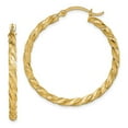 thumbnail image 4 of 14K Yellow Gold Twisted Satin Diamond-Cut Hoop Earrings, 4 of 7