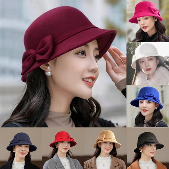 Women's Winter Bucket Hat Wide Brim Vintage Design Warm Autumn Winter Headwear Black One Size
