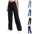 thumbnail image 2 of Jeans Larges et Amples pour Fille, Taille Haute Élastique, avec Poches, 2 of 7