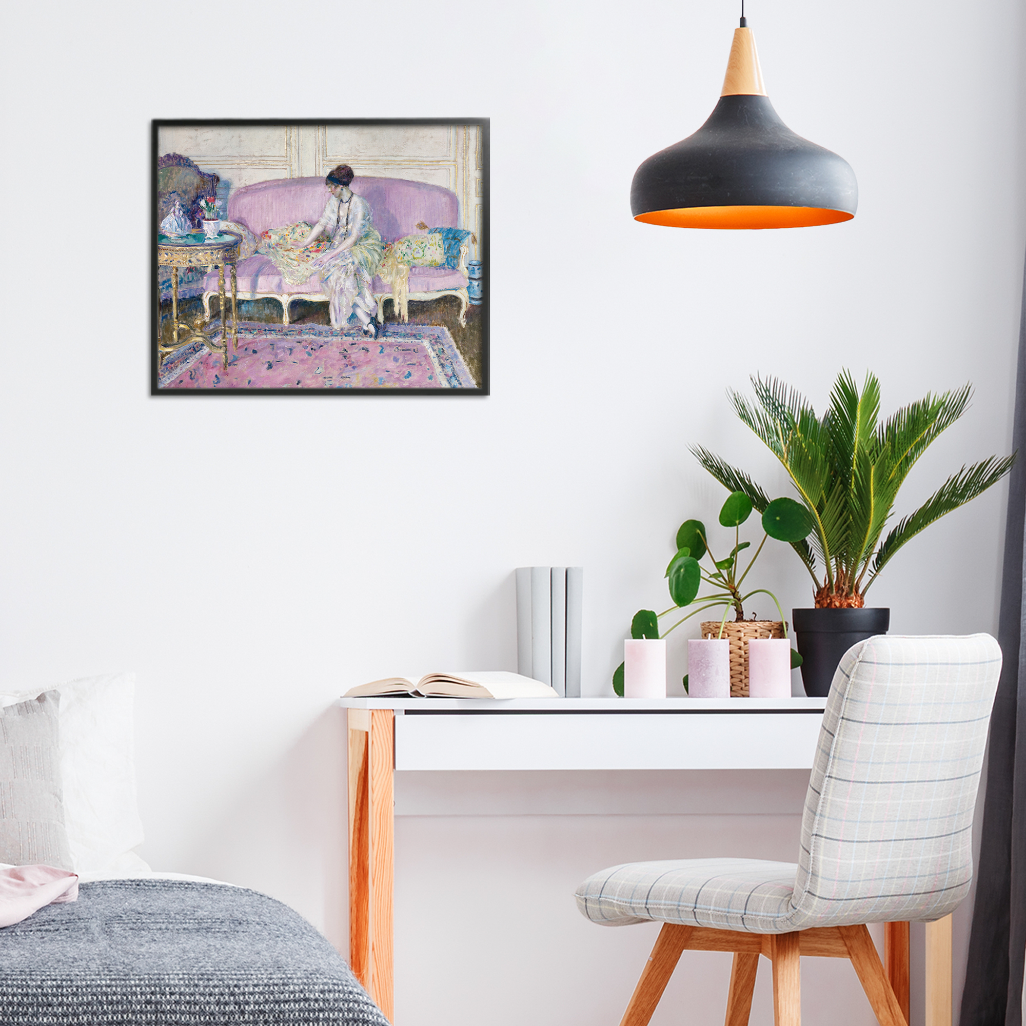 Woman Seated on Sofa Black Framed Giclee Art, design by Wild Apple Portfolio
