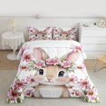 thumbnail image 2 of Homewish Kawaii Cute Rabbit Full Size Comforter Sets, Rustic Farmhouse Bunnies Animal Bedding Comforter Set, Vintage Daisy Floral Reversible Bedding Sets, Lightweight Room Decor, 3-Piece, 2 of 8
