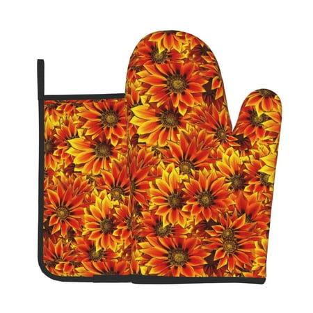 

Zeuib Sunflower4 Print Oven Mitt & Pot Holder Set 2-Pack Kitchen Gloves and Hot Pads for Cooking BBQ Grilling Baking