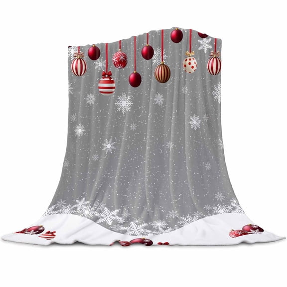 Christmas Snowflakes Flannel Blanket for Bed,Travel and Camping, Xmas Balls Super Soft Cozy Blanket for All Seasons 50"x60"