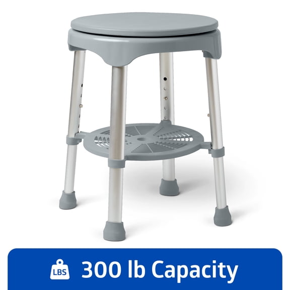 Medline Bath Chair and Shower Chair for Elderly, 13.75-In Seat, 300 lb Weight Capacity, Gray, Swivel