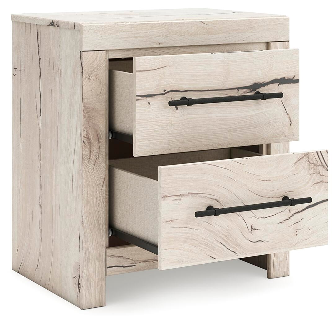 Signature Design by Ashley Lawroy Rustic Farmhouse 2 Drawer Nightstand with USB Charging Ports, Light Brown