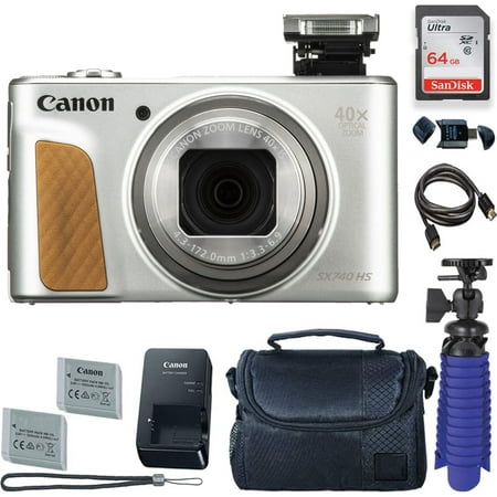 Canon PowerShot SX740 HS Digital Camera (Silver) with 64 GB Card + Premium Camera Case + 2 Batteries + Tripod