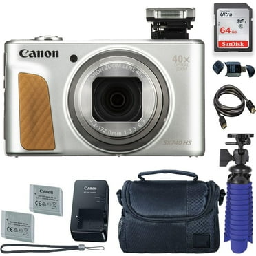 Canon PowerShot SX740 HS Digital Camera (Silver) with 64 GB Card Premium Camera Case 2 Batteries Tripod