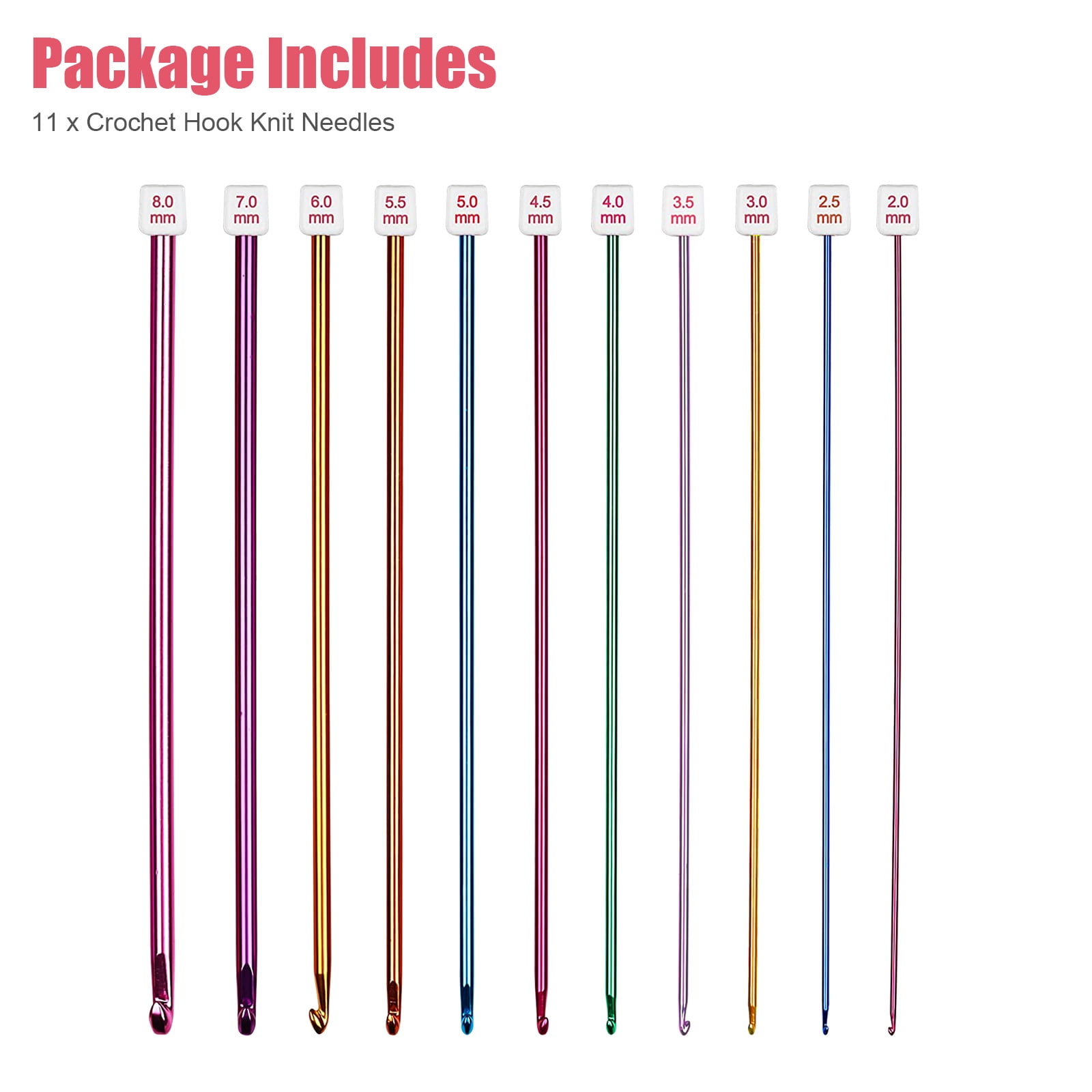 Siaonvr 11pcs 10.6 Aluminum Tunisian Afghan Crochet Hook Knit Needles Set 2-8mm LW, Size: 8.0