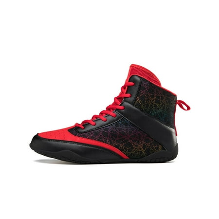 

Fangasis Mens Comfort Fighting Sneakers High Top Boots School Breathable Rubber Sole Boxing Shoes Red 5
