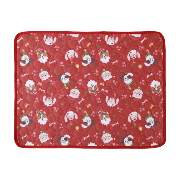 WLOELOEW Christmas Pet Urine Pad Large Water Absorbent Non Slip Washable For Dog Puppy Training Red 27.56 X 19.69 Inches L