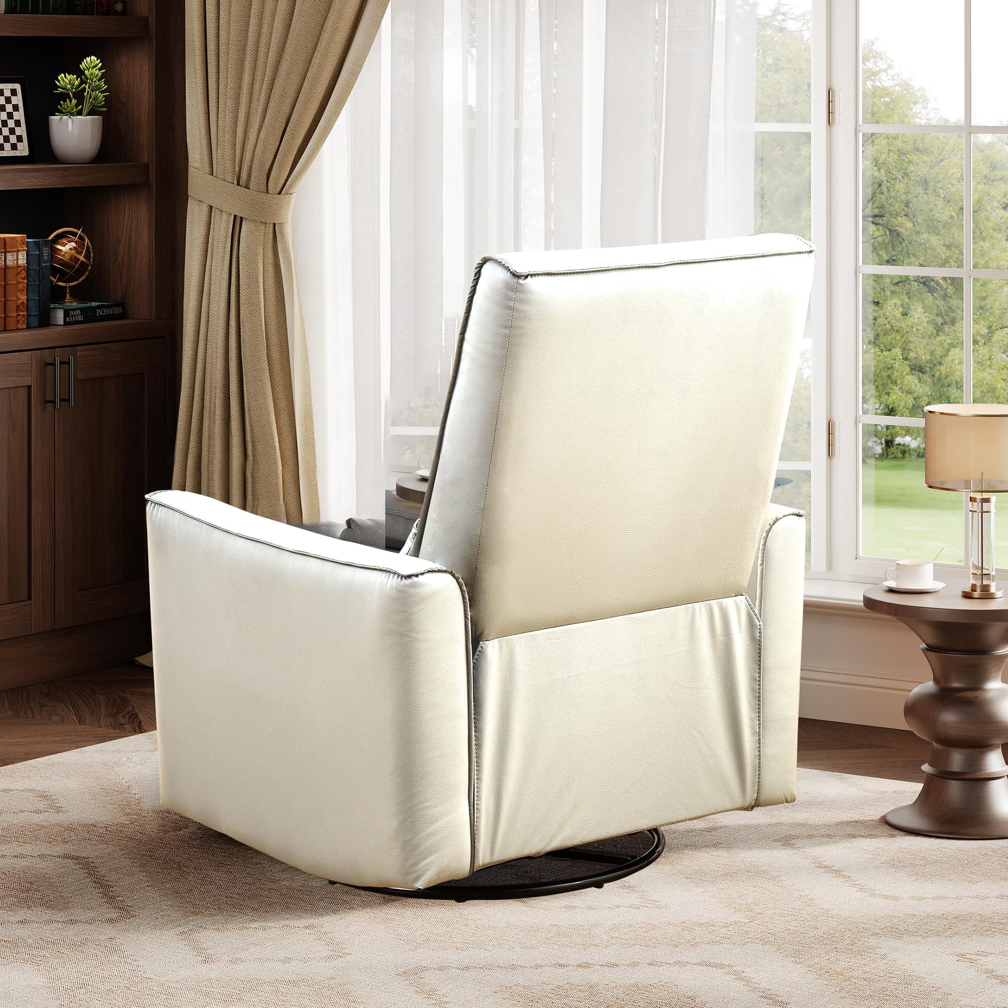 Swivel Rocking Recliner Chair, 360° Leather Recliner with Adjustable Backrest Rocker Recliner Glider Deep Seat PU Leather Sofa Chair with high Backrest for Living Room, Bedroom,Nursery