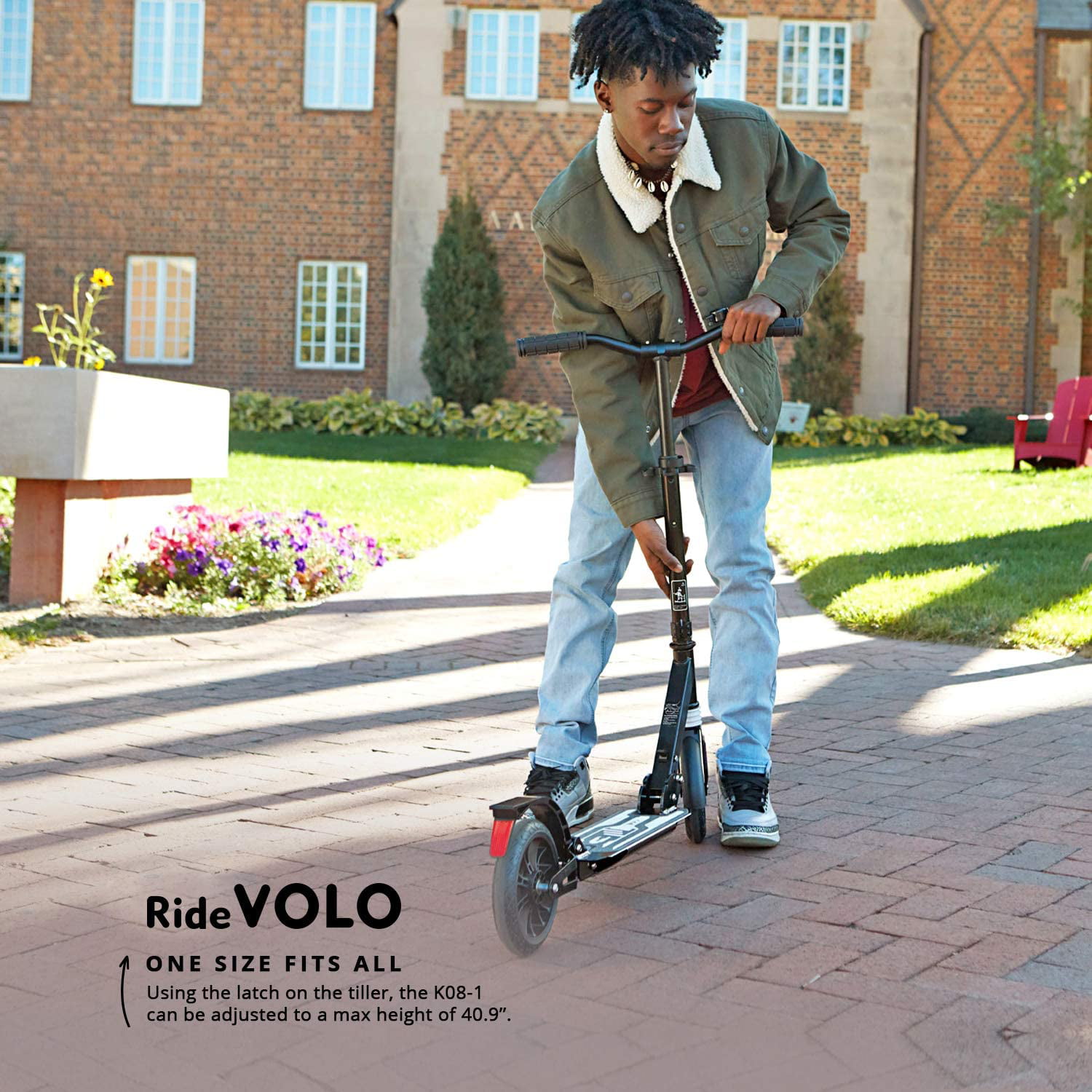 Folding System and Suspension System Years Old with 8inch Wheels and 3 Adjustable Height RideVOLO K08 Kick Scooter for 8