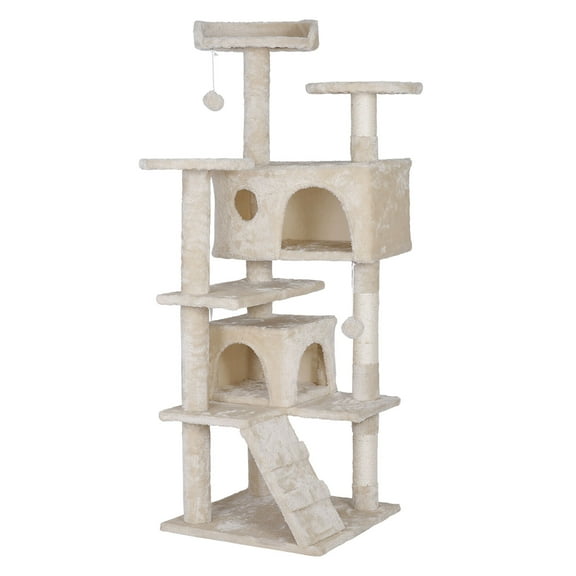 SAEWUD 54in Multi-Level Cat Tree Tower Furniture Activity Center with Scratching Posts, Toys and Condo for Indoor Kittens, Beige