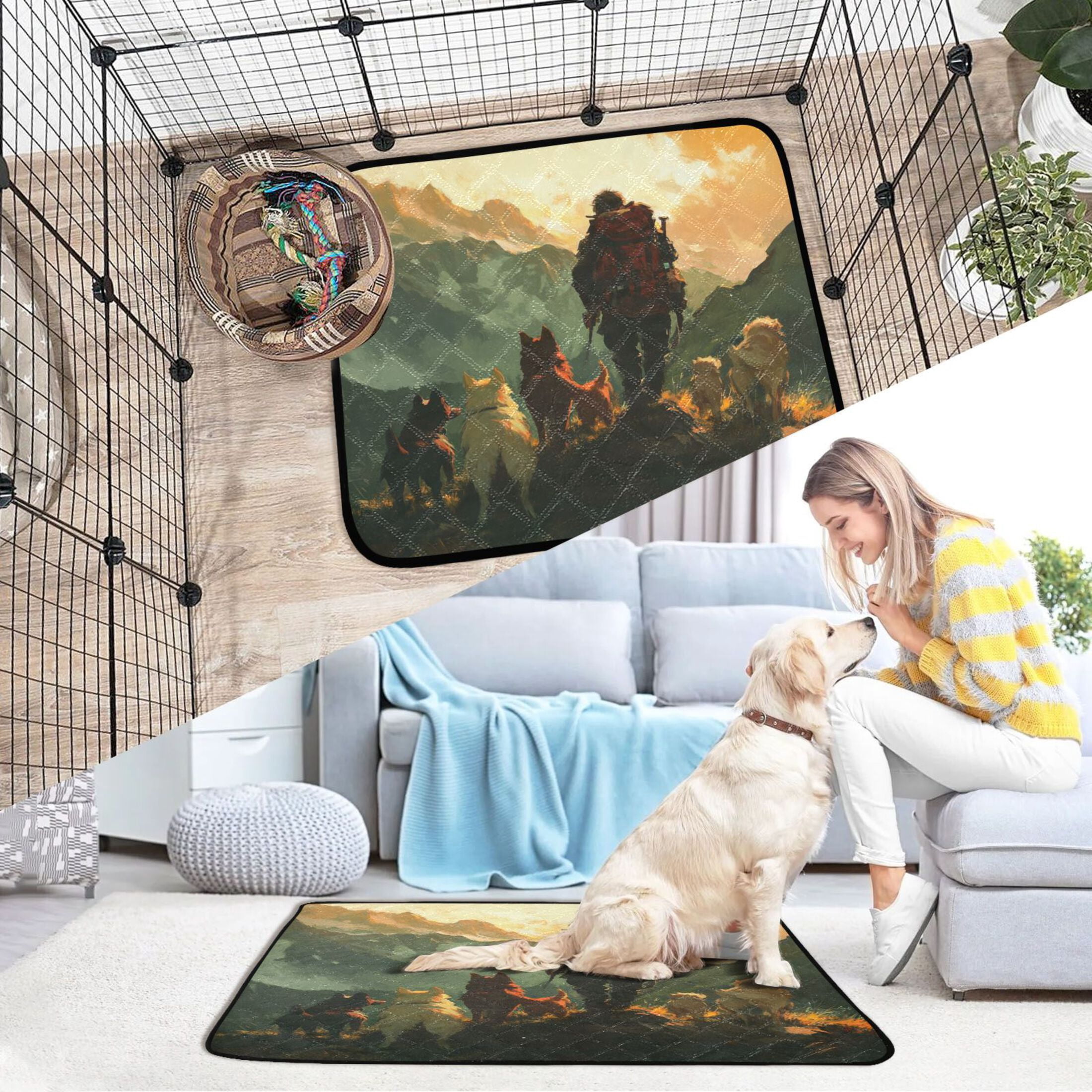 Qxltty Homeless Man and Dog Cat litter Pads Pet Set of 3 Diaper Mats Center Anti-leakage Layer Absorbent Soft and Comfortable