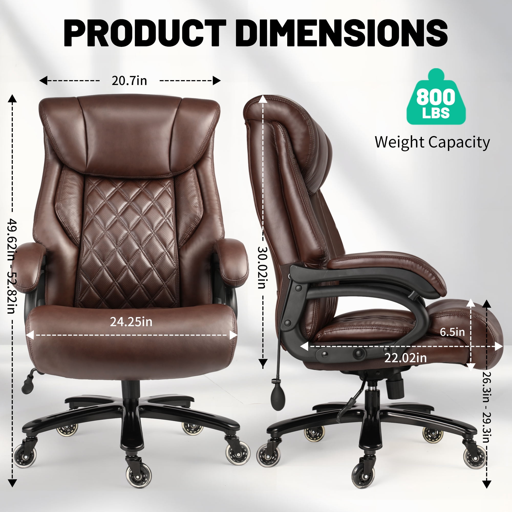 800lbs Executive Office Chairs, Big and Tall Desk Chair with Adjustable Lumbar Support, Leather Computer Chair with Quiet Rubber Wheel and Extra Wide seat