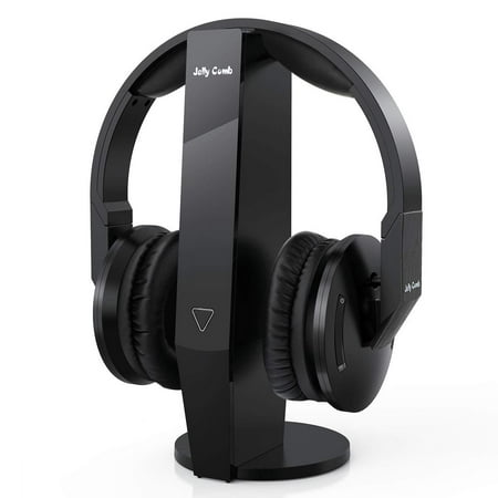 Jelly Comb 2.4GHz Wireless Over-Ear Headphones for Watching TV with Transmitter Charging Dock + Connecting Cables + Power