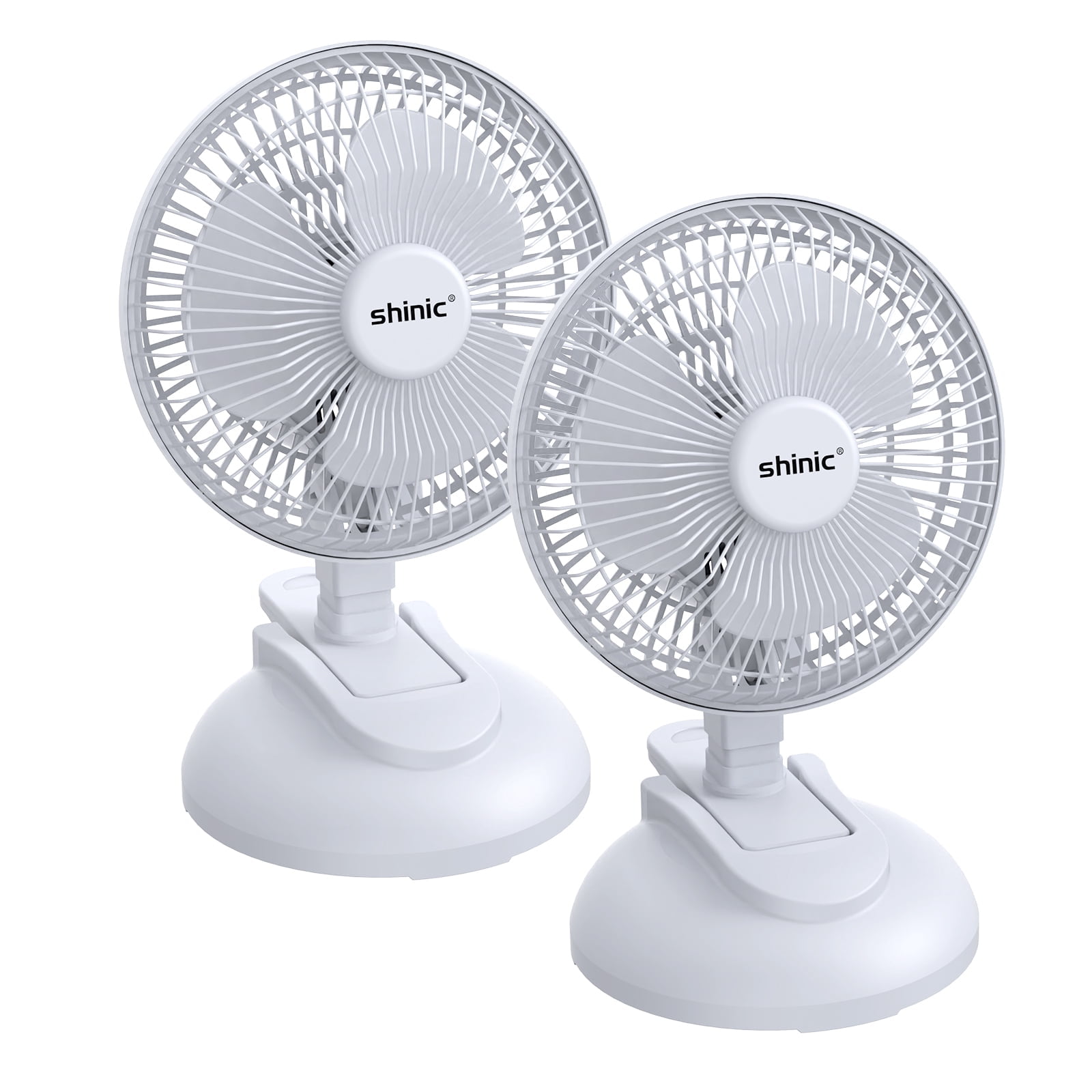 Shinic 2 Pack 6'' Clip on Desk Fan with Clamp, Adjustable Tilt, Quiet Portable Clip Fan for Home Office Car Stroller Workshops, White