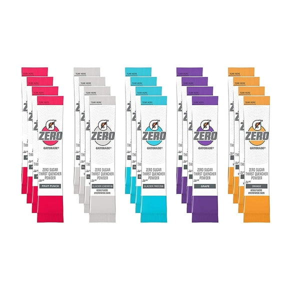 Gatorade G Zero Powder, Individual Packets, 5 Flavor Variety Pack - 4 of Each Flavor, Pack of 20-0.10oz
