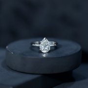 Rosec Jewels Certified Moissanite Teardrop Engagement Ring for Women - 7X10 mm Pear Shape - D-VS1 Authentically Quality, 10K White Gold, US 5.50