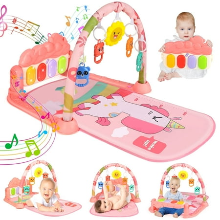 Huge Wave Baby Play Mat, Baby Play Gym Funny Piano Tummy Time, Activity Mat with 5 Infant Learning Sensory Toys, Music and Lights Boy & Girl Gifts for Newborn Baby 0 to 3 6 9 12 Months